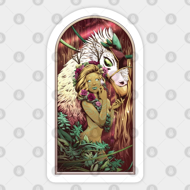 Lady of the Woods Sticker by redappletees